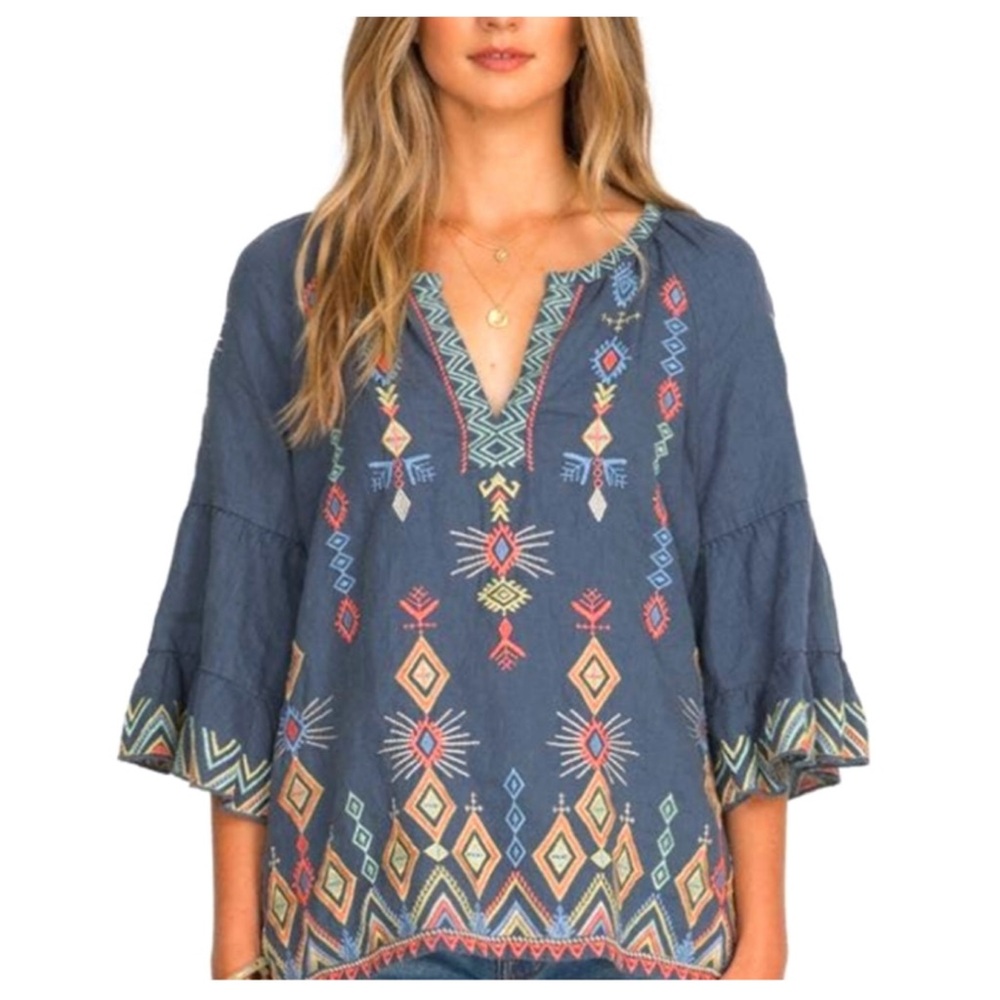 Johnny Was Cerise Tiered Sleeve Peasant Embroidered Top Blouse - Picture 2 of 8